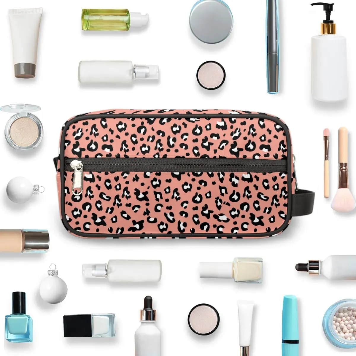Toiletry Bag for Girls Woman,Leopard Print Travel Toiletry Bag for Man Comestic Makeup Bag,Waterproof Shaving Bag for Toiletries Accessories Travel Essentials,Pink