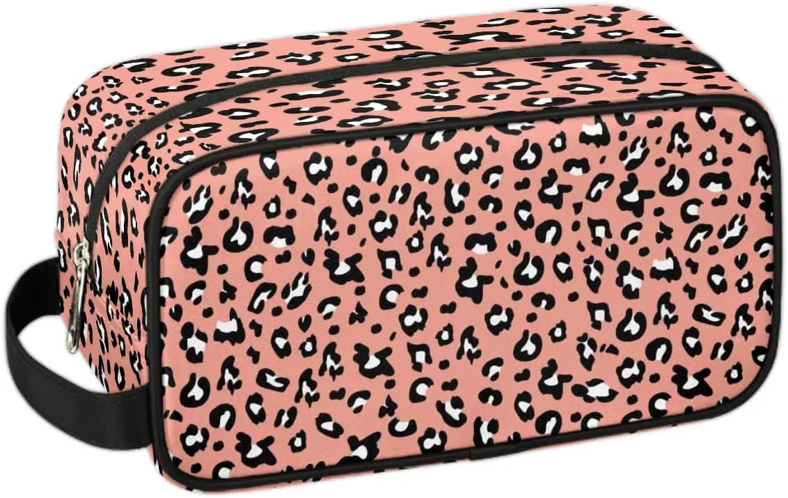 Toiletry Bag for Girls Woman,Leopard Print Travel Toiletry Bag for Man Comestic Makeup Bag,Waterproof Shaving Bag for Toiletries Accessories Travel Essentials,Pink