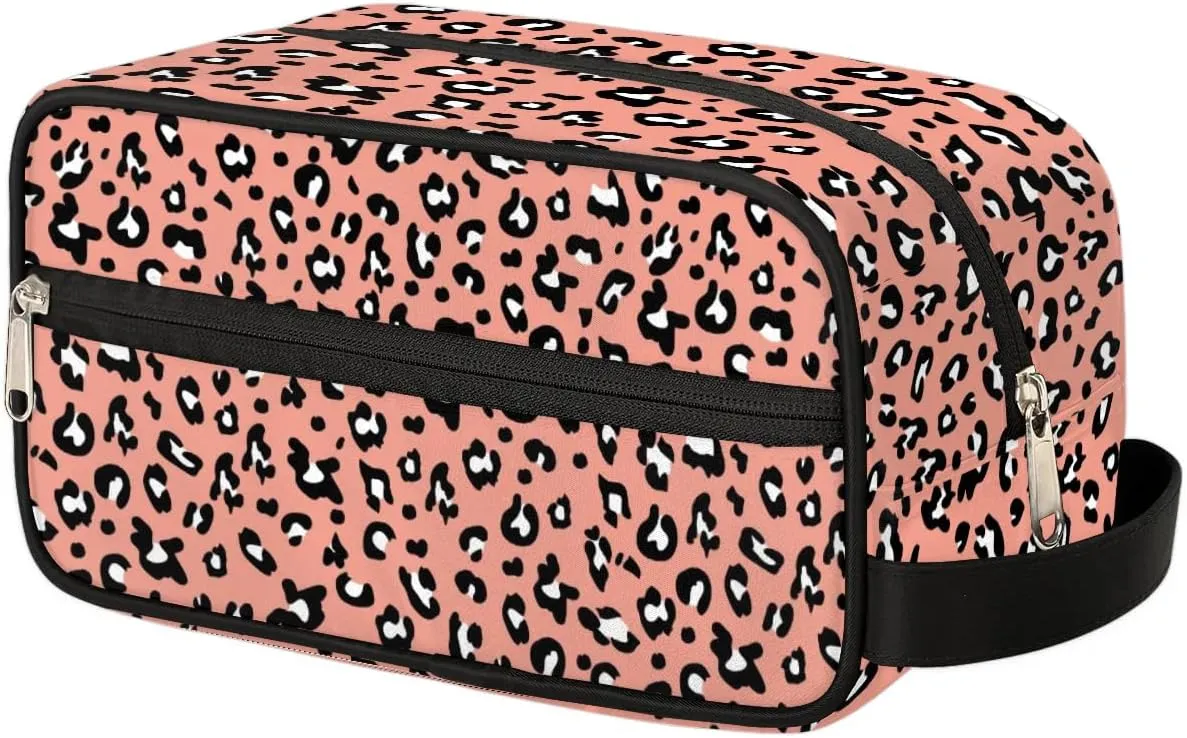 Toiletry Bag for Girls Woman,Leopard Print Travel Toiletry Bag for Man Comestic Makeup Bag,Waterproof Shaving Bag for Toiletries Accessories Travel Essentials,Pink