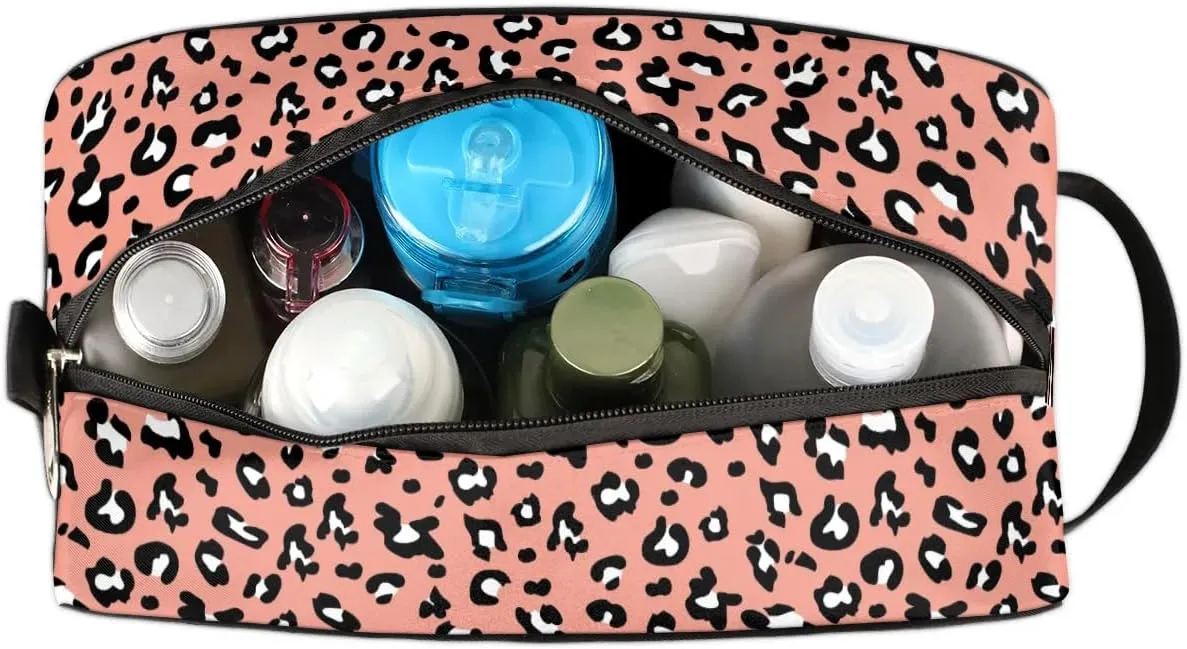 Toiletry Bag for Girls Woman,Leopard Print Travel Toiletry Bag for Man Comestic Makeup Bag,Waterproof Shaving Bag for Toiletries Accessories Travel Essentials,Pink
