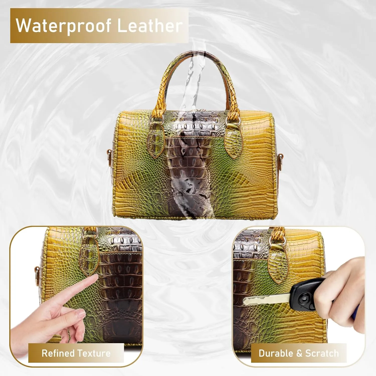 Top-Handle Crocodile Purses For Women Crossbody Leather Bags Trendy Large Capacity Tote with Shoulder Strap