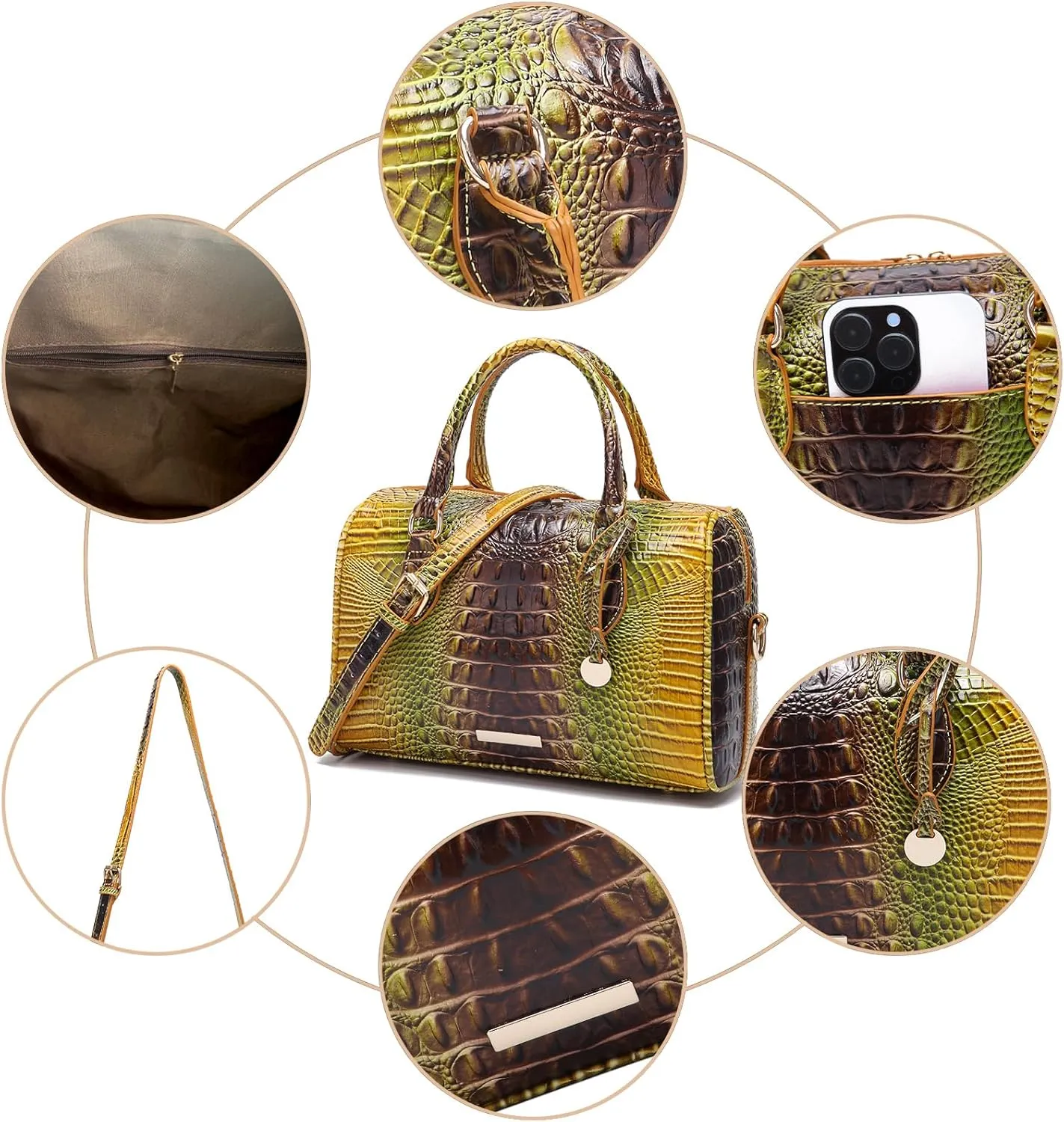 Top-Handle Crocodile Purses For Women Crossbody Leather Bags Trendy Large Capacity Tote with Shoulder Strap