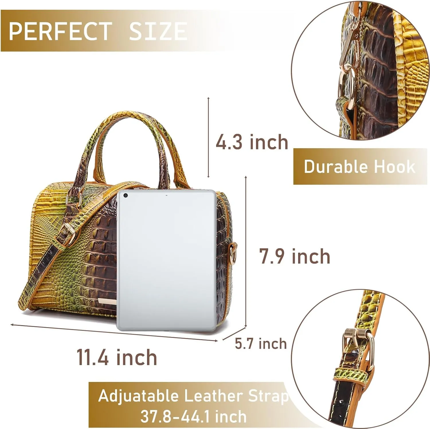 Top-Handle Crocodile Purses For Women Crossbody Leather Bags Trendy Large Capacity Tote with Shoulder Strap