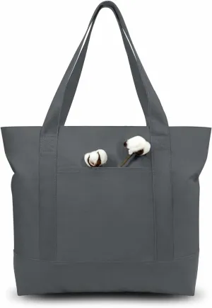 TOPDesign 3-Pack Canvas Tote Bags with an External Pocket, Reusable Grocery Shopping Bags, Top Zipper Closure, Daily Essentials (Grey)