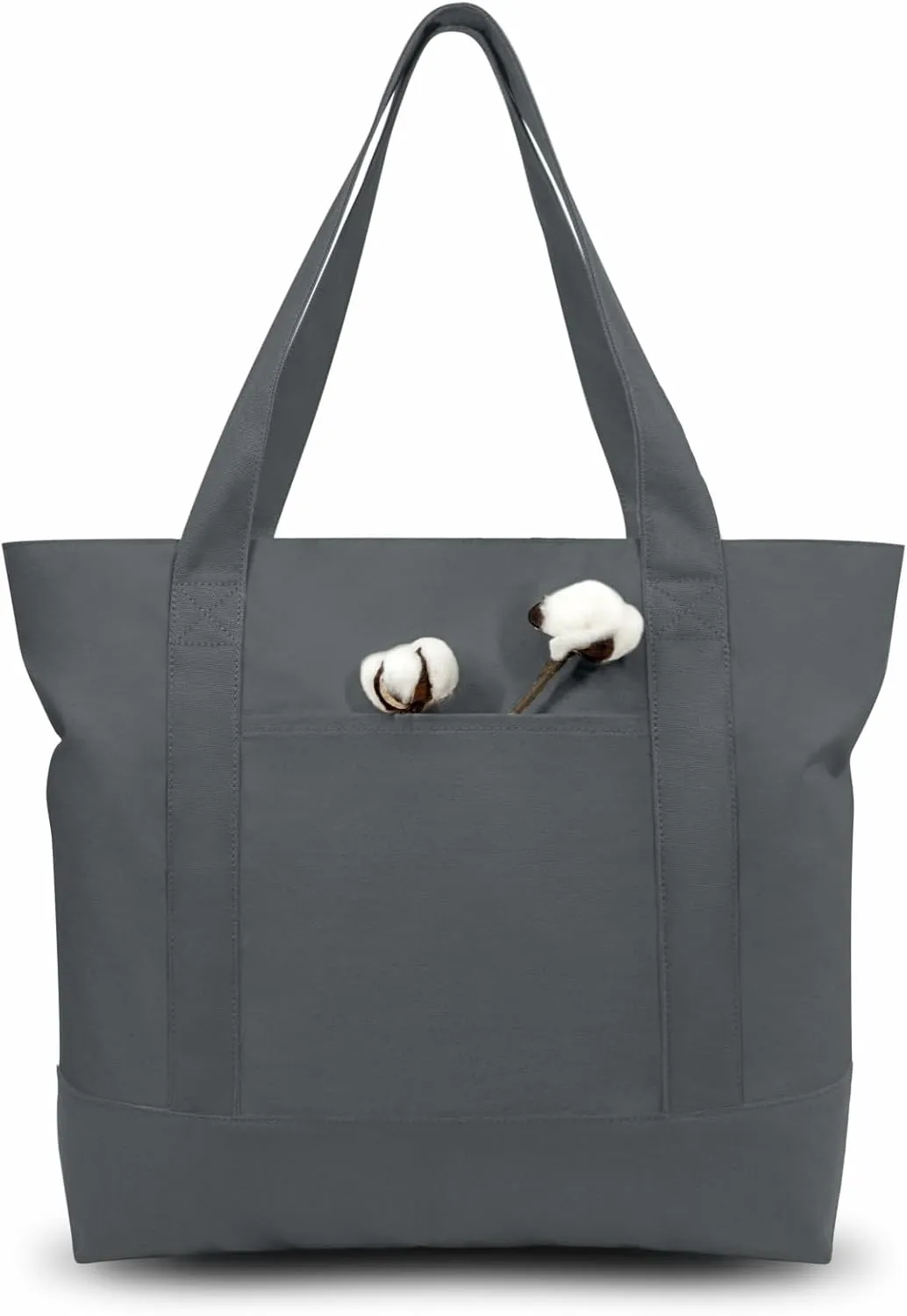 TOPDesign 3-Pack Canvas Tote Bags with an External Pocket, Reusable Grocery Shopping Bags, Top Zipper Closure, Daily Essentials (Grey)