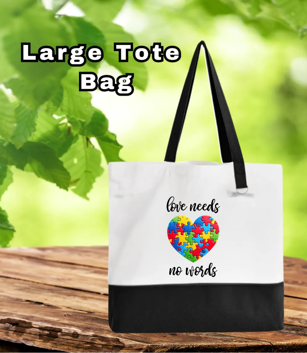 Tote Bag-Cause-Love Needs No Words Heart Puzzle