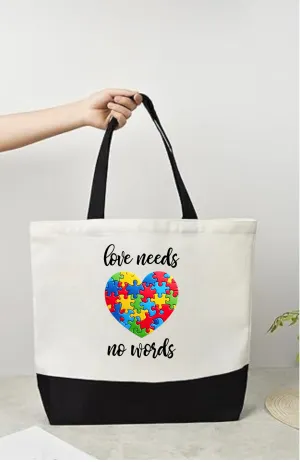 Tote Bag-Cause-Love Needs No Words Heart Puzzle