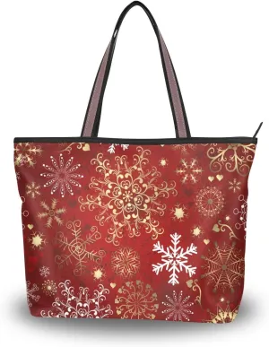 Tote Bag for Women Christmas Snowflake Large Utility Shoulder Handbag Top Handle