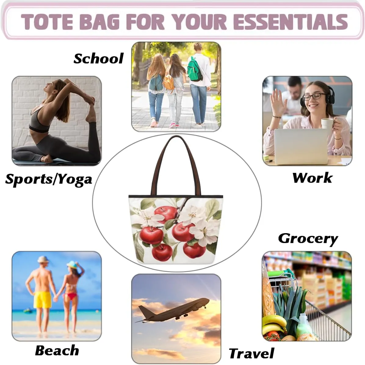 Tote Bag for Women with Zipper Large Capacity Top Handle Casual Shoulder Bag Handbag Reusable Shopping