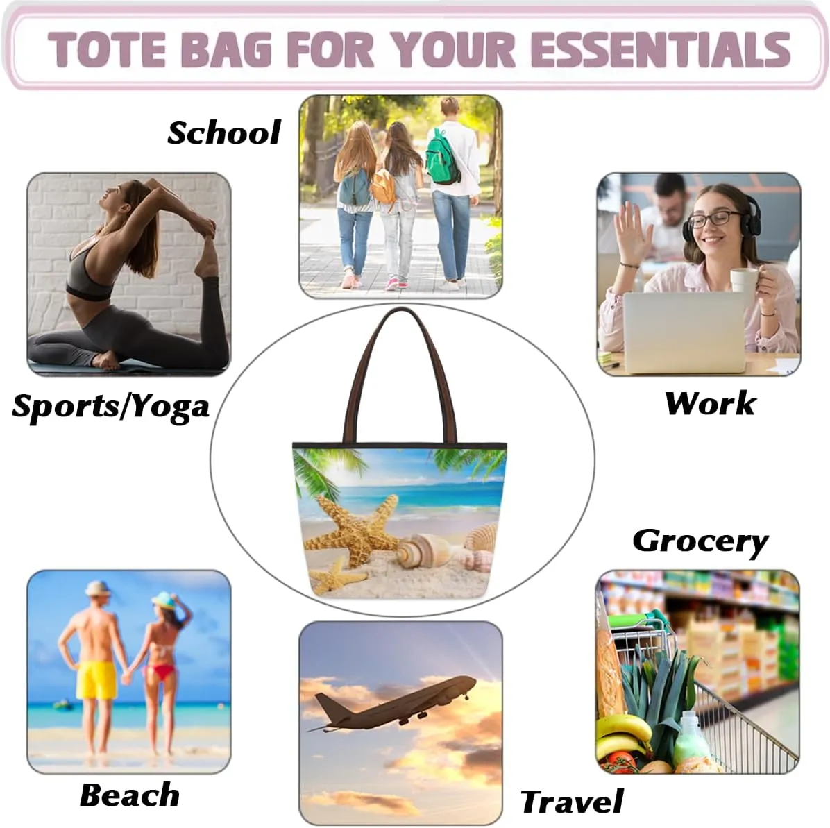 Tote Bag for Women with Zipper Large Capacity Top Handle Casual Shoulder Bag Handbag Reusable Shopping