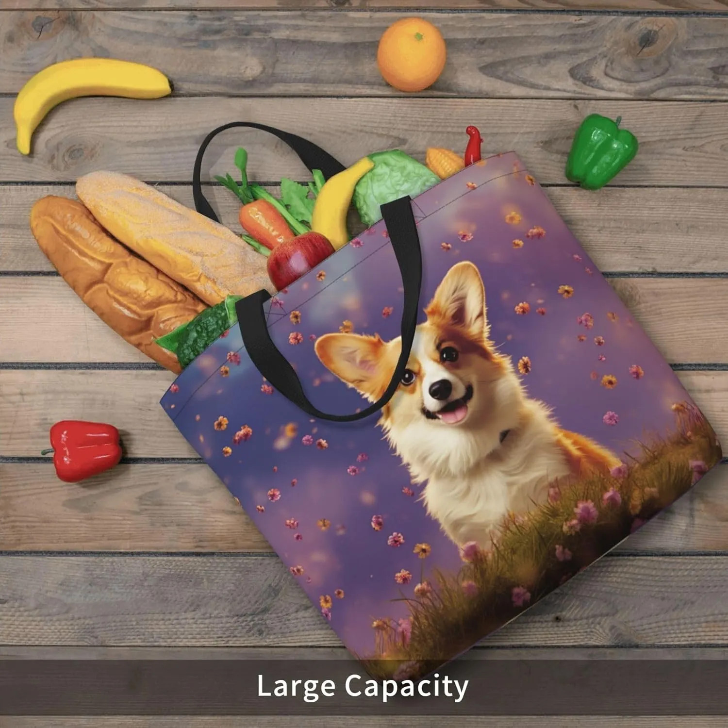 Tote Bag Large Capacity Grocery Bag With Zipper Cute Bunnys Shopping Bag Shoulder Bag for Women