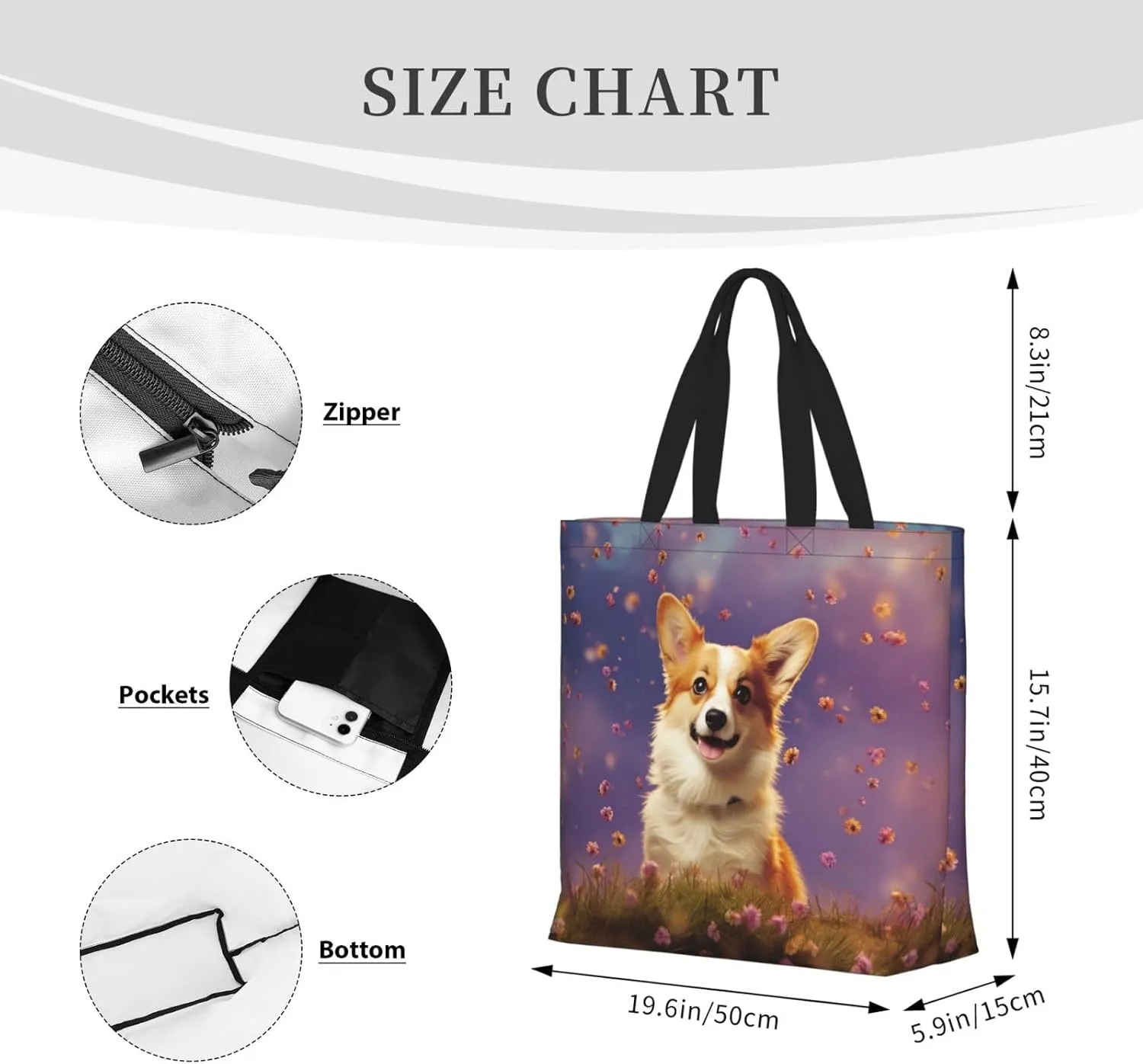 Tote Bag Large Capacity Grocery Bag With Zipper Cute Bunnys Shopping Bag Shoulder Bag for Women
