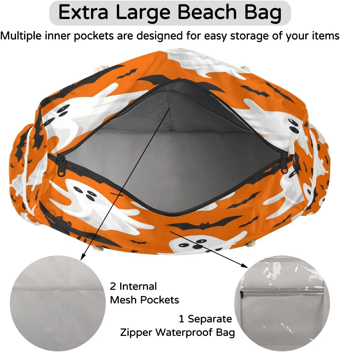 Tote Beach Bags for Women with Zipper Waterproof Sandproof Swim Pool Grocery Gym Travel Bag