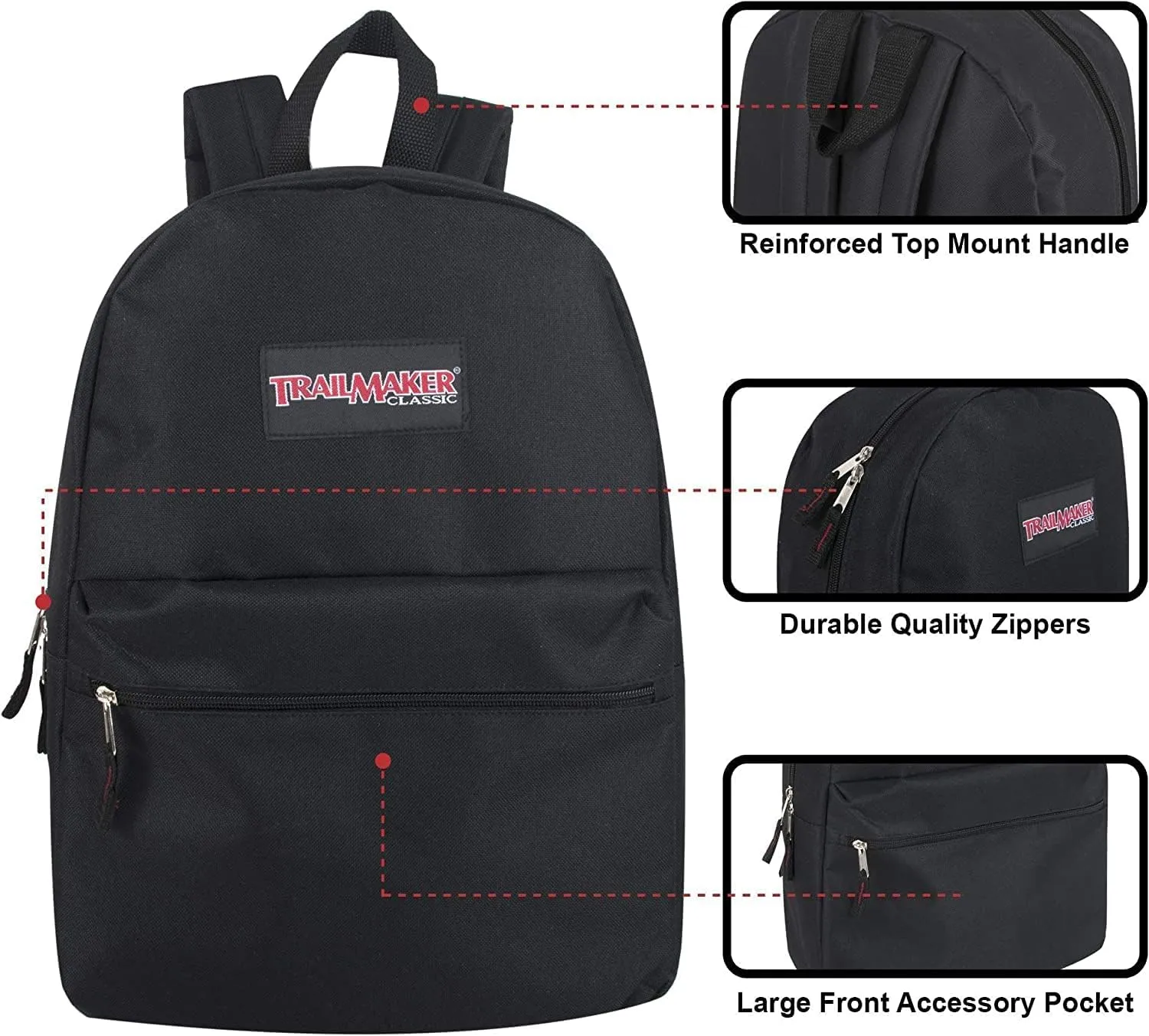 Trail maker Backpack with School Supplies for Kids - 20 Piece Back to School Supplies with 17" Backpack (Black)