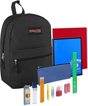 Trail maker Backpack with School Supplies for Kids - 20 Piece Back to School Supplies with 17" Backpack (Black)