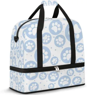 Travel Duffel Bag Animal Cute Paw Footprint Sport Gym Bag for Woman Man,Waterproof Foldable Weekend Overnight Bag for Yoga Workout Training with Shoe Compartment