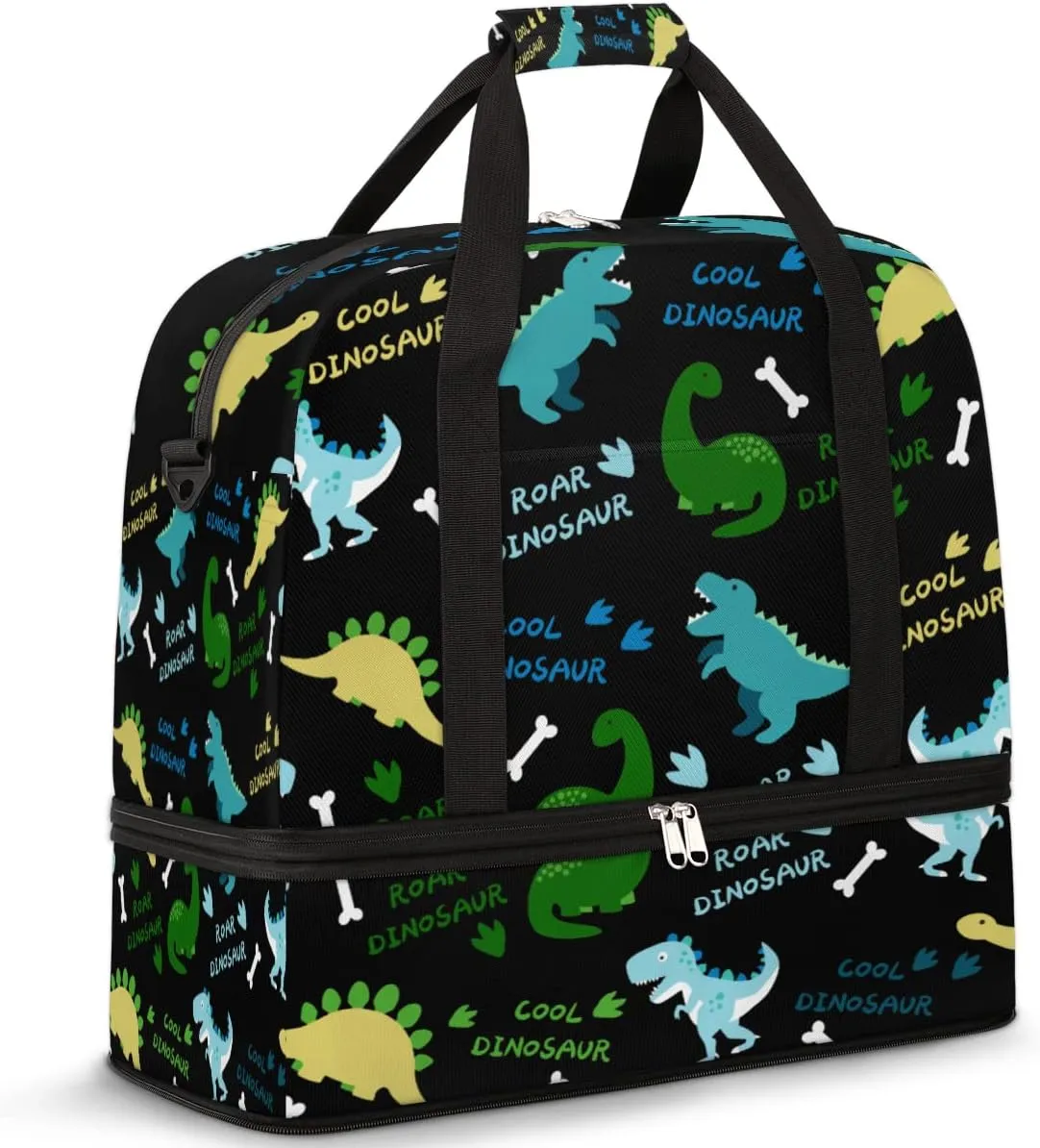 Travel Duffel Bag Cool Roar Dinosaur Sport Gym Bag for Woman Man,Waterproof Foldable Weekend Overnight Bag for Yoga Workout Training with Shoe Compartment