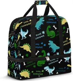 Travel Duffel Bag Cool Roar Dinosaur Sport Gym Bag for Woman Man,Waterproof Foldable Weekend Overnight Bag for Yoga Workout Training with Shoe Compartment
