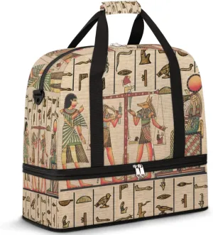 Travel Duffel Bag Egypt Mural Egtptian Pharaoh Sport Gym Bag for Woman Man,Waterproof Foldable Weekend Overnight Bag for Yoga Workout Training with Shoe Compartment