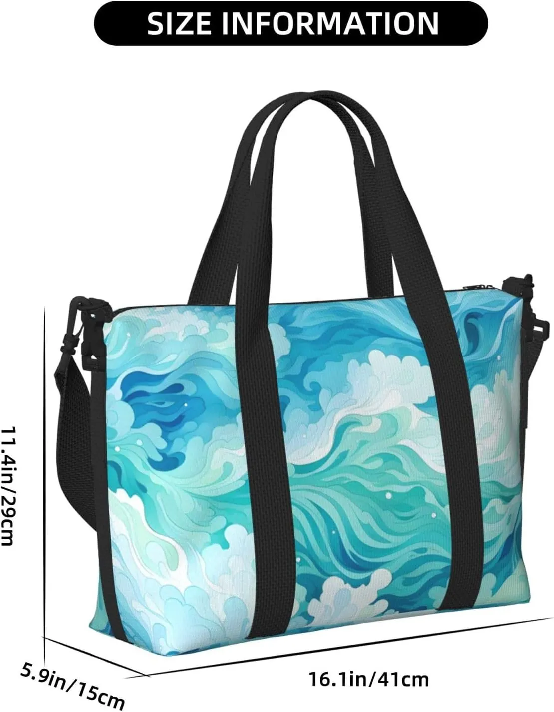 Travel Duffle Bag Sea Teal Wave Weekender Overnight Bags Luggage Bag for Women Men Waterproof Sports Gym Bag Hand Bag with Shoulder Strap