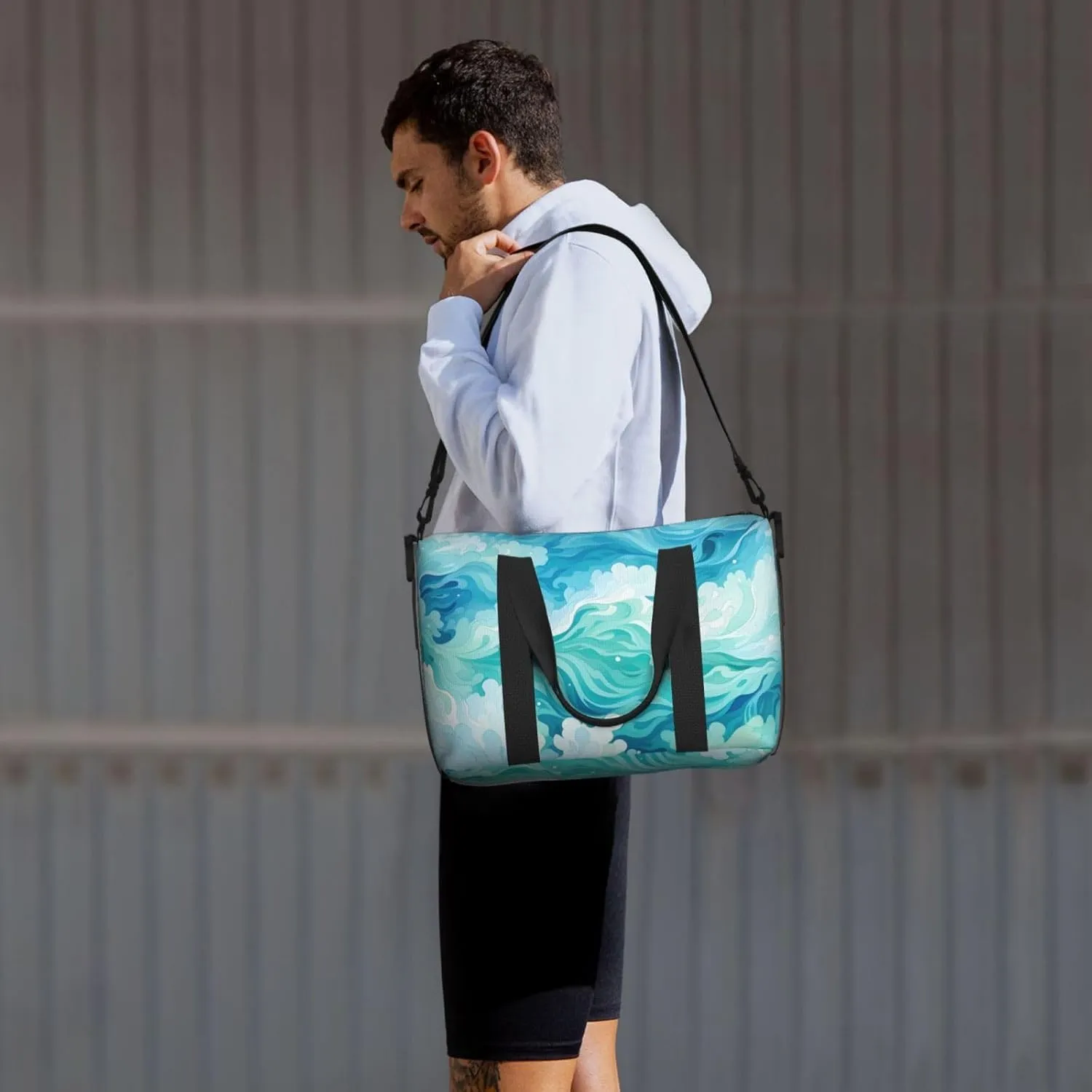 Travel Duffle Bag Sea Teal Wave Weekender Overnight Bags Luggage Bag for Women Men Waterproof Sports Gym Bag Hand Bag with Shoulder Strap