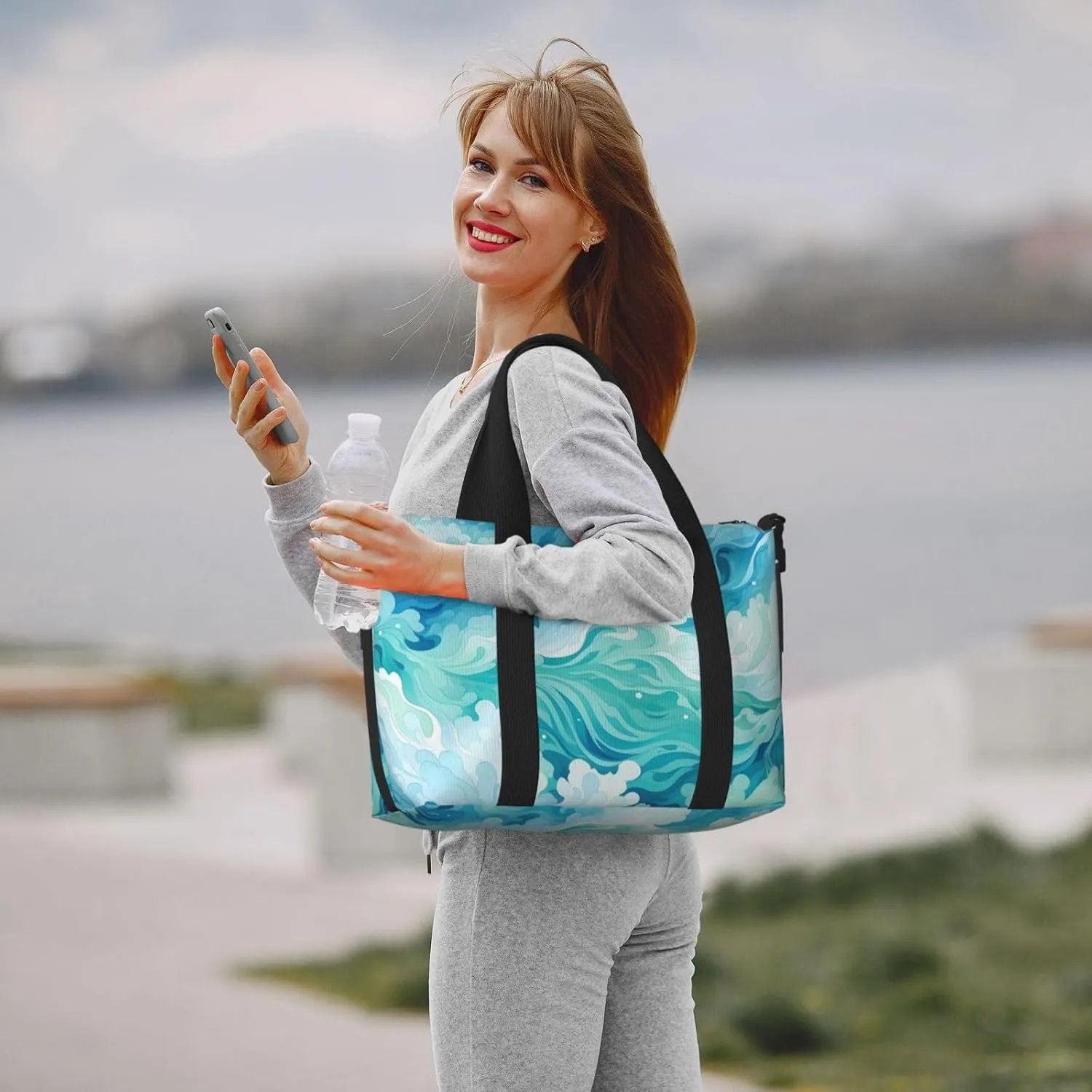 Travel Duffle Bag Sea Teal Wave Weekender Overnight Bags Luggage Bag for Women Men Waterproof Sports Gym Bag Hand Bag with Shoulder Strap