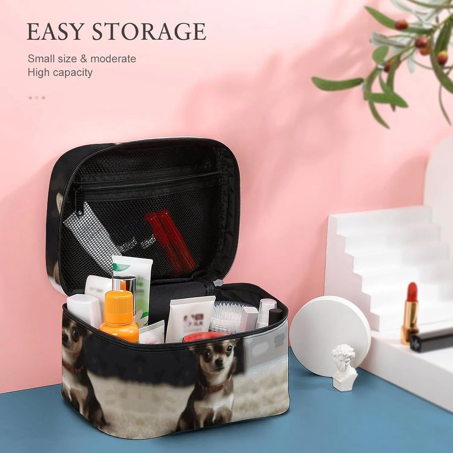 Travel Toiletry Bag for Women And Men,Cute Chihuahua Toiletry Organizer, Makeup Bag Travel Organizer for Shampoo,Toiletries
