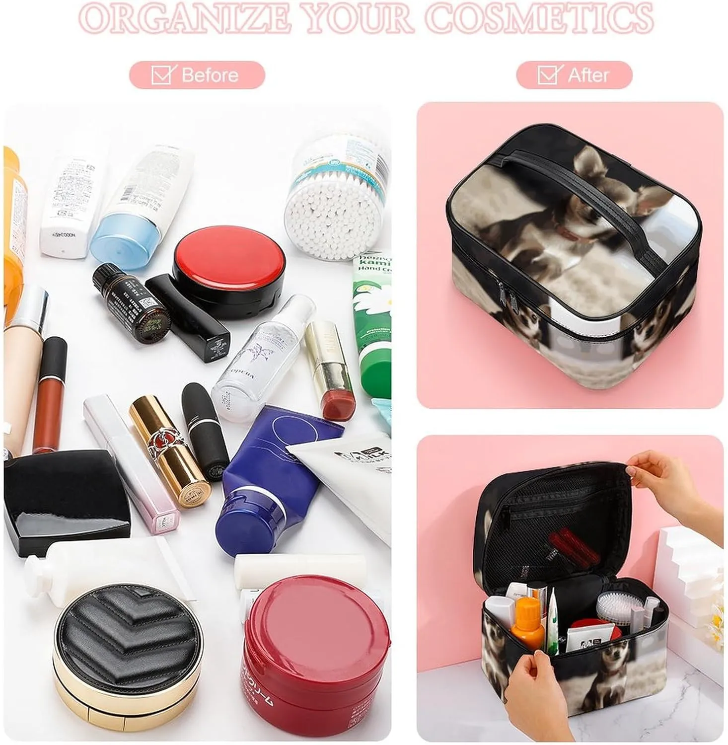Travel Toiletry Bag for Women And Men,Cute Chihuahua Toiletry Organizer, Makeup Bag Travel Organizer for Shampoo,Toiletries
