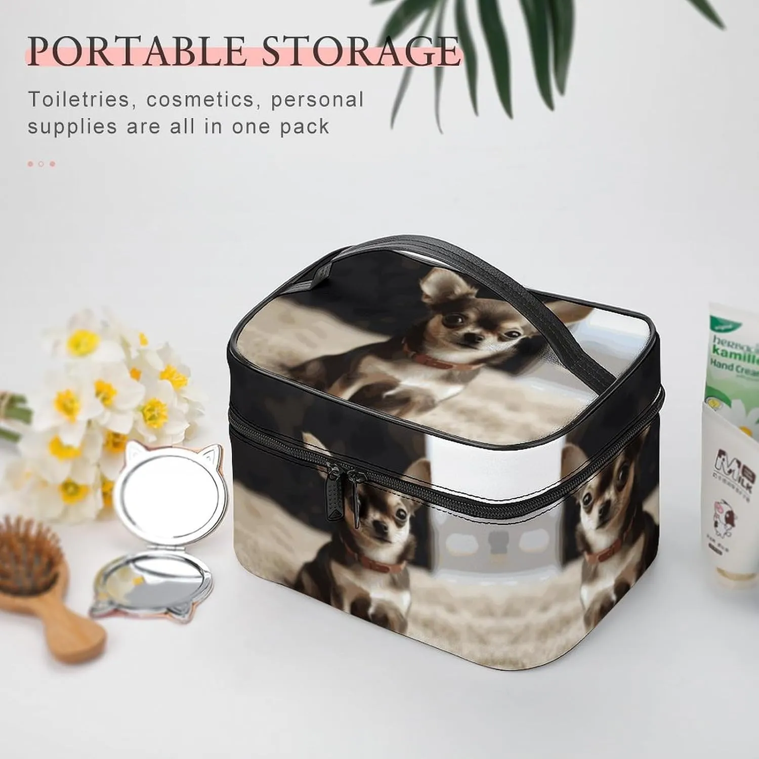 Travel Toiletry Bag for Women And Men,Cute Chihuahua Toiletry Organizer, Makeup Bag Travel Organizer for Shampoo,Toiletries