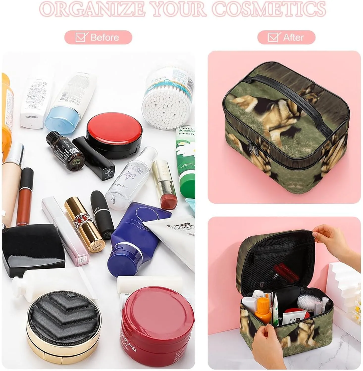 Travel Toiletry Bag for Women And Men,German Shepherd Dog Toiletry Organizer, Makeup Bag Travel Organizer for Shampoo,Toiletries