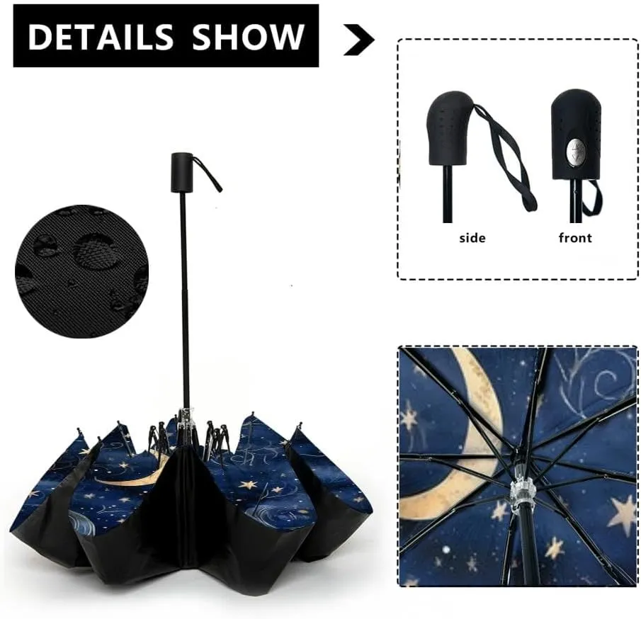 Travel Umbrella for Rain Windproof Cloisonne and evening sky inspired tile Automatic Cute Portable Compact Umbrella for Women Purse Backpack Car Black Sun UV Protection