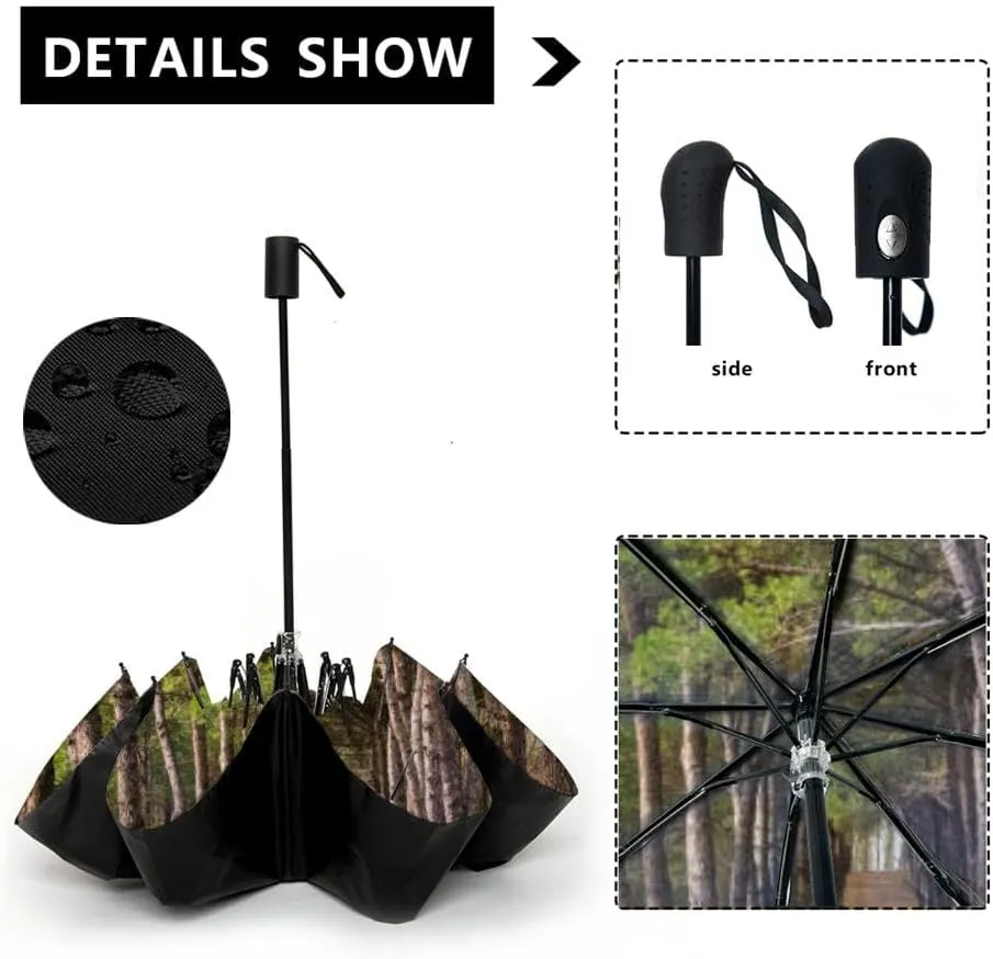 Travel Umbrella for Rain Windproof Scenic landscape sunset an two trees at summer evening Automatic Cute Portable Compact Umbrella for Women Purse Backpack Car Black Sun UV Protection
