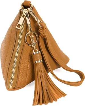 Triangle Vegan Leather Wristlet Clutch Purse Handbag - Pyramid Evening Cocktail Pouch Wallet Detachable Strap & Tassel Charm