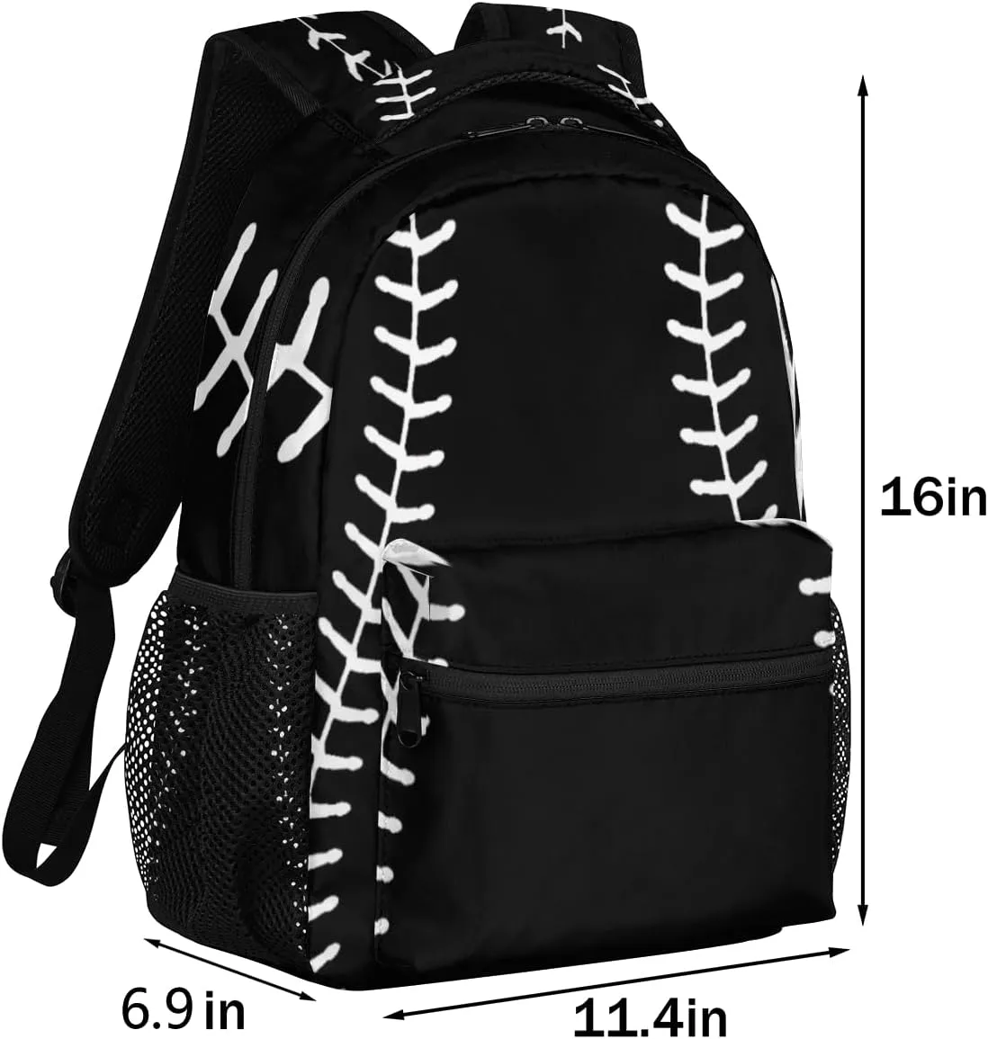 TropicalLife Black Baseball Backpack for School, School Bag for Girls Boys, Lightweight Travel Bookbag Casual College Daypack for Women Men