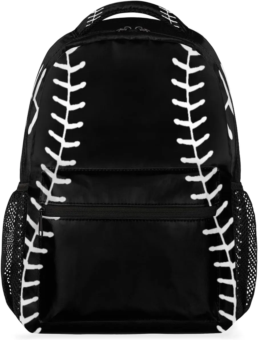 TropicalLife Black Baseball Backpack for School, School Bag for Girls Boys, Lightweight Travel Bookbag Casual College Daypack for Women Men
