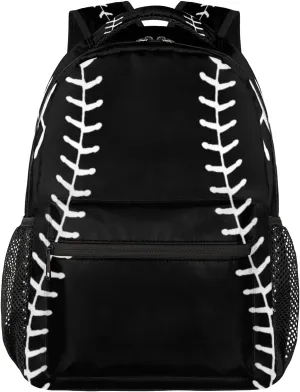 TropicalLife Black Baseball Backpack for School, School Bag for Girls Boys, Lightweight Travel Bookbag Casual College Daypack for Women Men