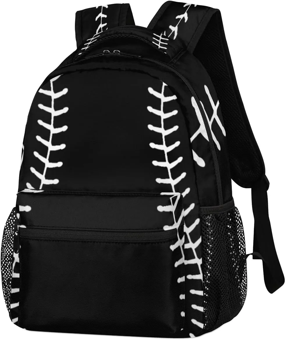 TropicalLife Black Baseball Backpack for School, School Bag for Girls Boys, Lightweight Travel Bookbag Casual College Daypack for Women Men