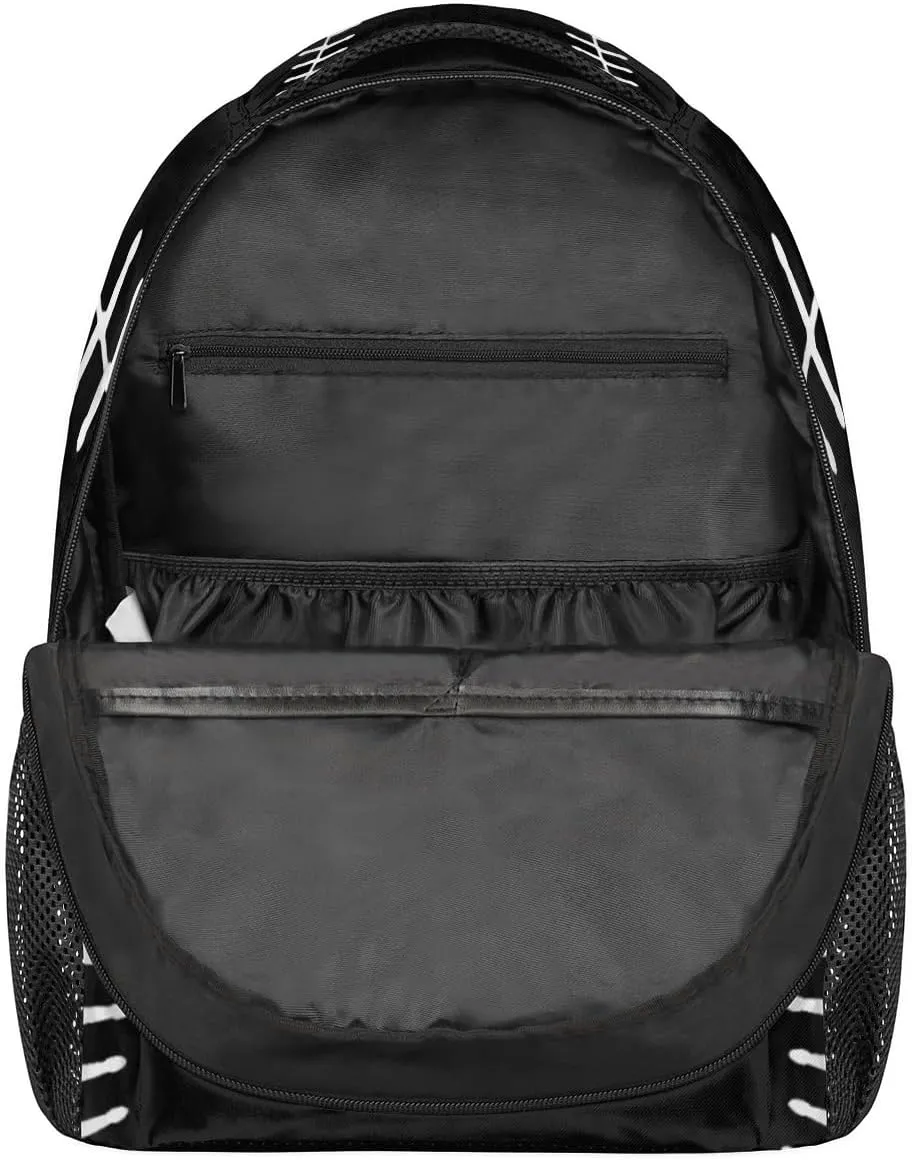 TropicalLife Black Baseball Backpack for School, School Bag for Girls Boys, Lightweight Travel Bookbag Casual College Daypack for Women Men