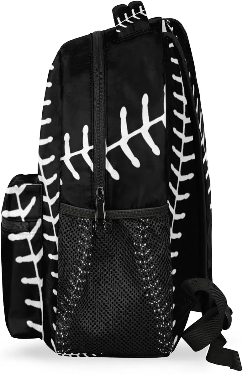 TropicalLife Black Baseball Backpack for School, School Bag for Girls Boys, Lightweight Travel Bookbag Casual College Daypack for Women Men