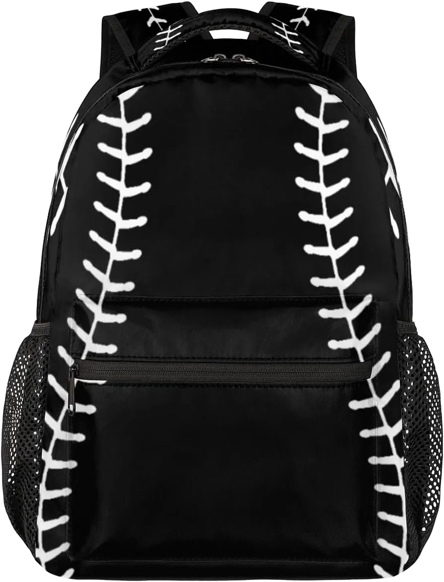 TropicalLife Black Baseball Backpack for School, School Bag for Girls Boys, Lightweight Travel Bookbag Casual College Daypack for Women Men