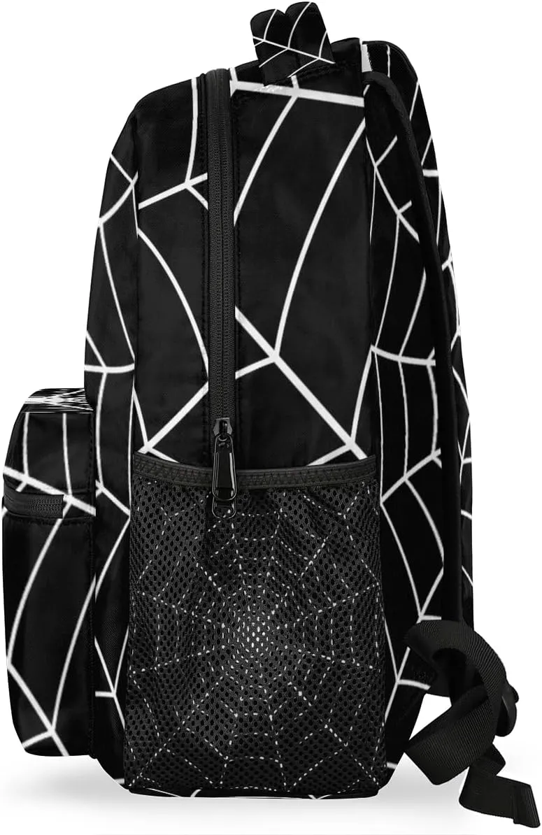 TropicalLife Black Spider Web Backpack for School, School Bag for Girls Boys, Lightweight Travel Bookbag Casual College Daypack for Women Men