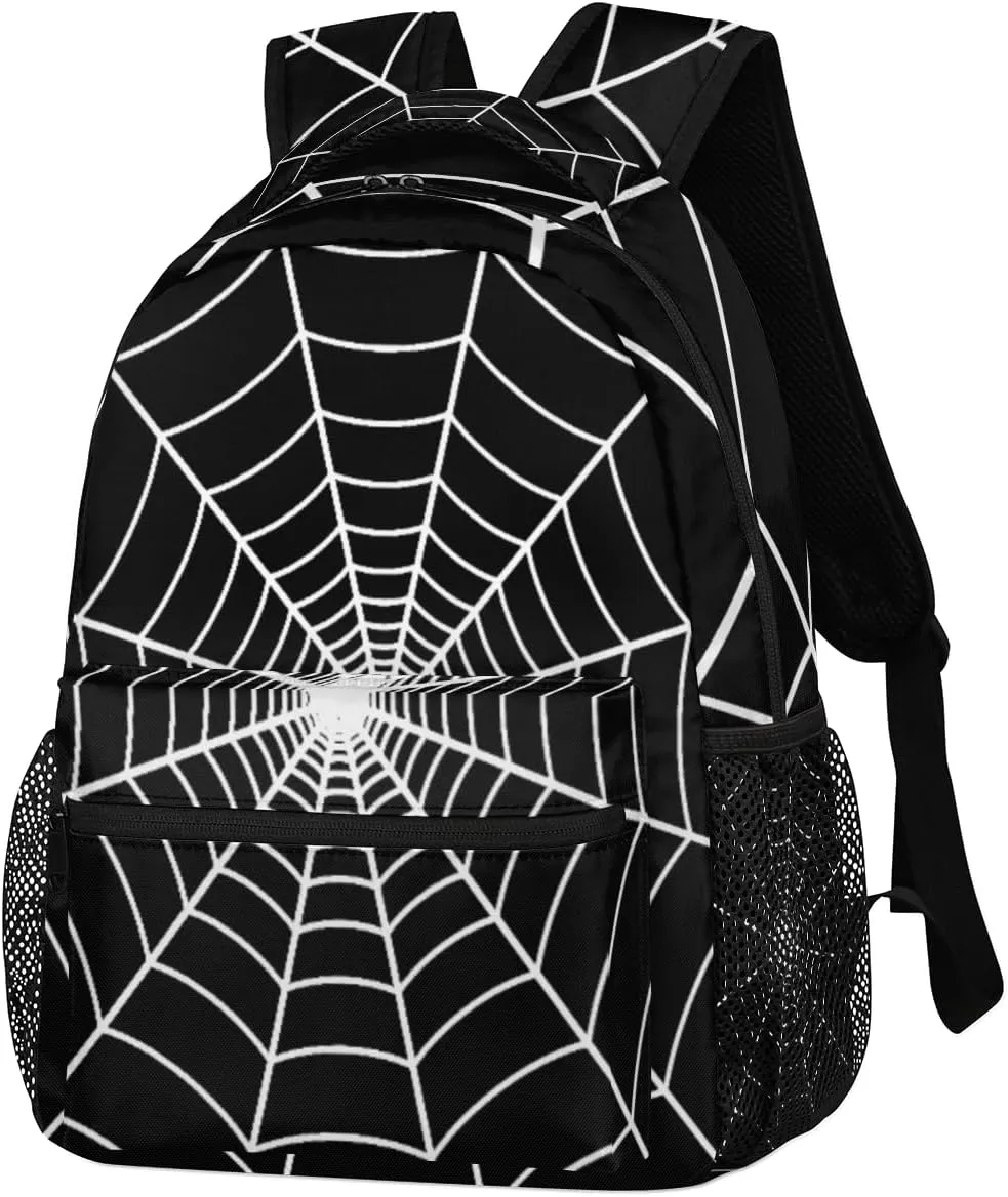 TropicalLife Black Spider Web Backpack for School, School Bag for Girls Boys, Lightweight Travel Bookbag Casual College Daypack for Women Men