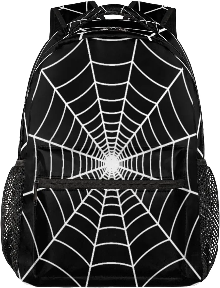 TropicalLife Black Spider Web Backpack for School, School Bag for Girls Boys, Lightweight Travel Bookbag Casual College Daypack for Women Men