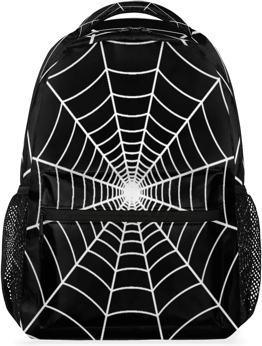 TropicalLife Black Spider Web Backpack for School, School Bag for Girls Boys, Lightweight Travel Bookbag Casual College Daypack for Women Men