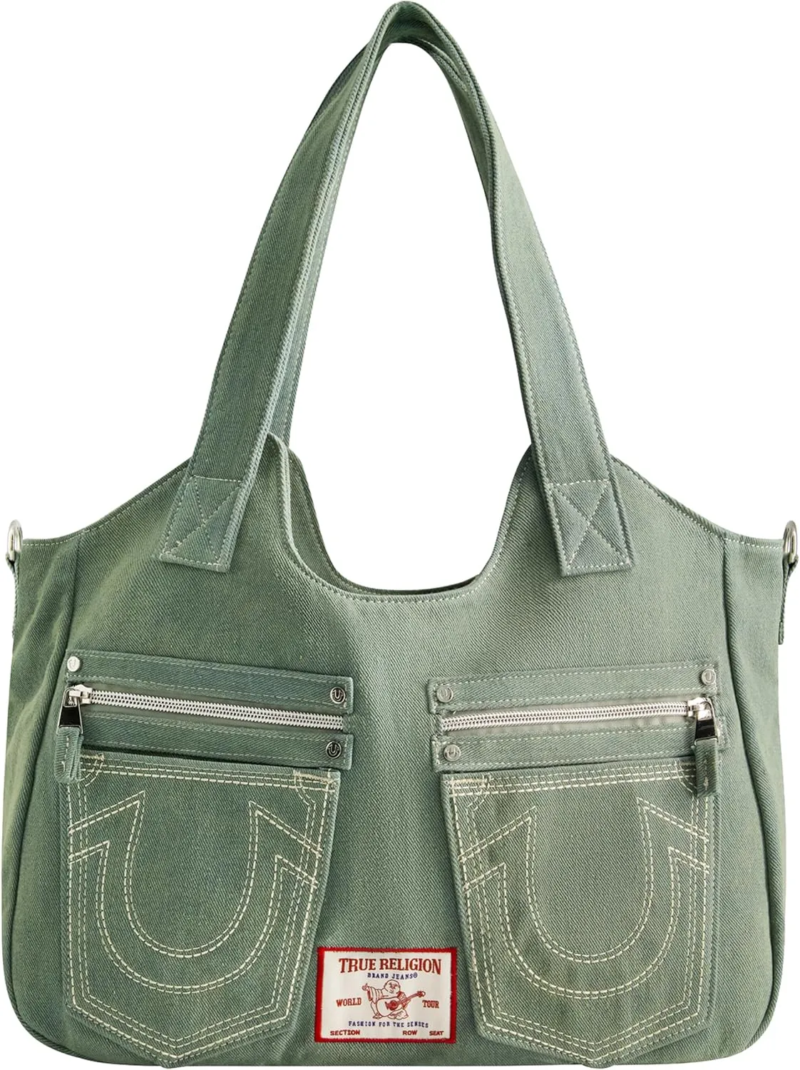 True Religion Women's Satchel Bag, Crossbody Purse Handbag with Horseshoe Logo Stitching