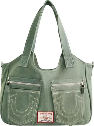 True Religion Women's Satchel Bag, Crossbody Purse Handbag with Horseshoe Logo Stitching
