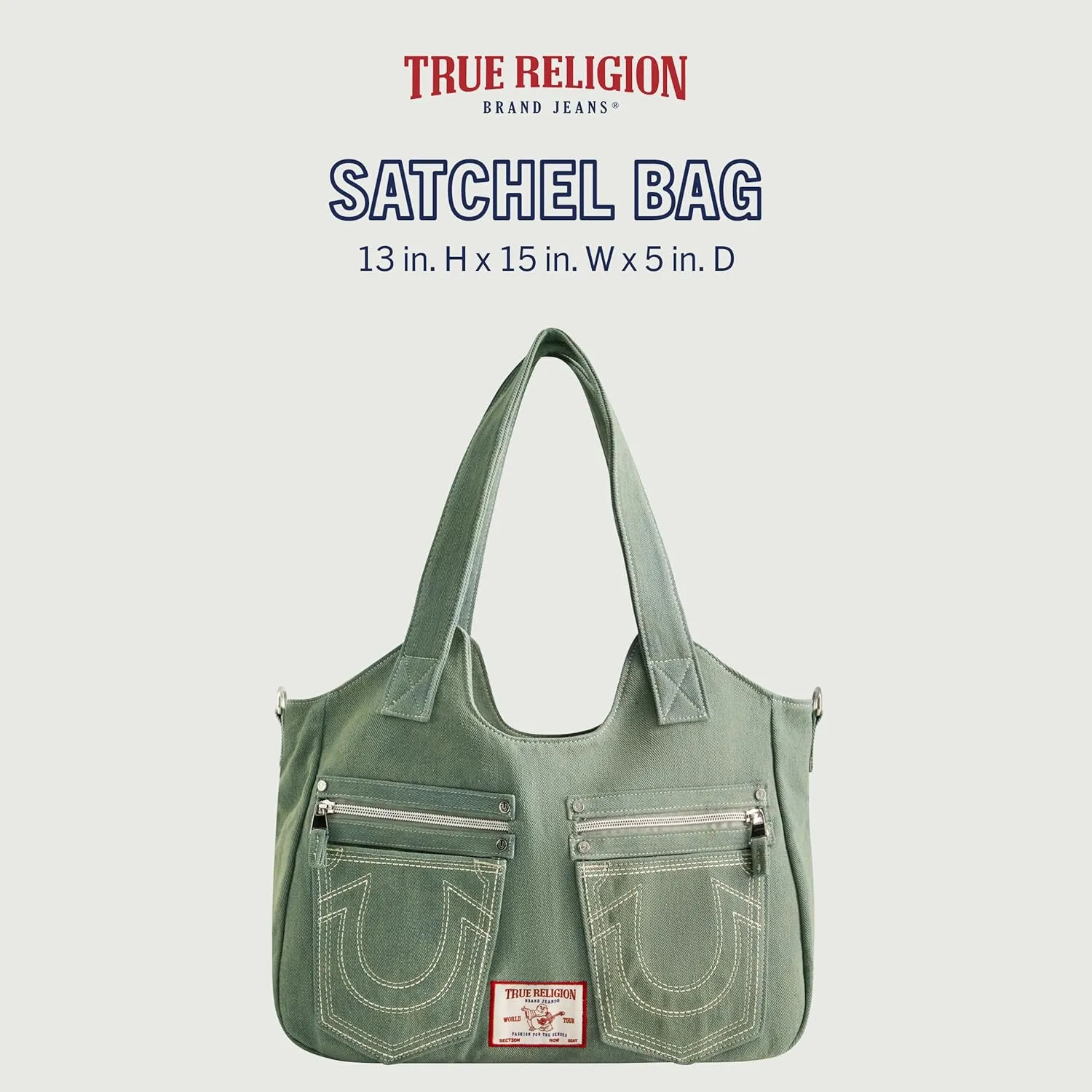 True Religion Women's Satchel Bag, Crossbody Purse Handbag with Horseshoe Logo Stitching