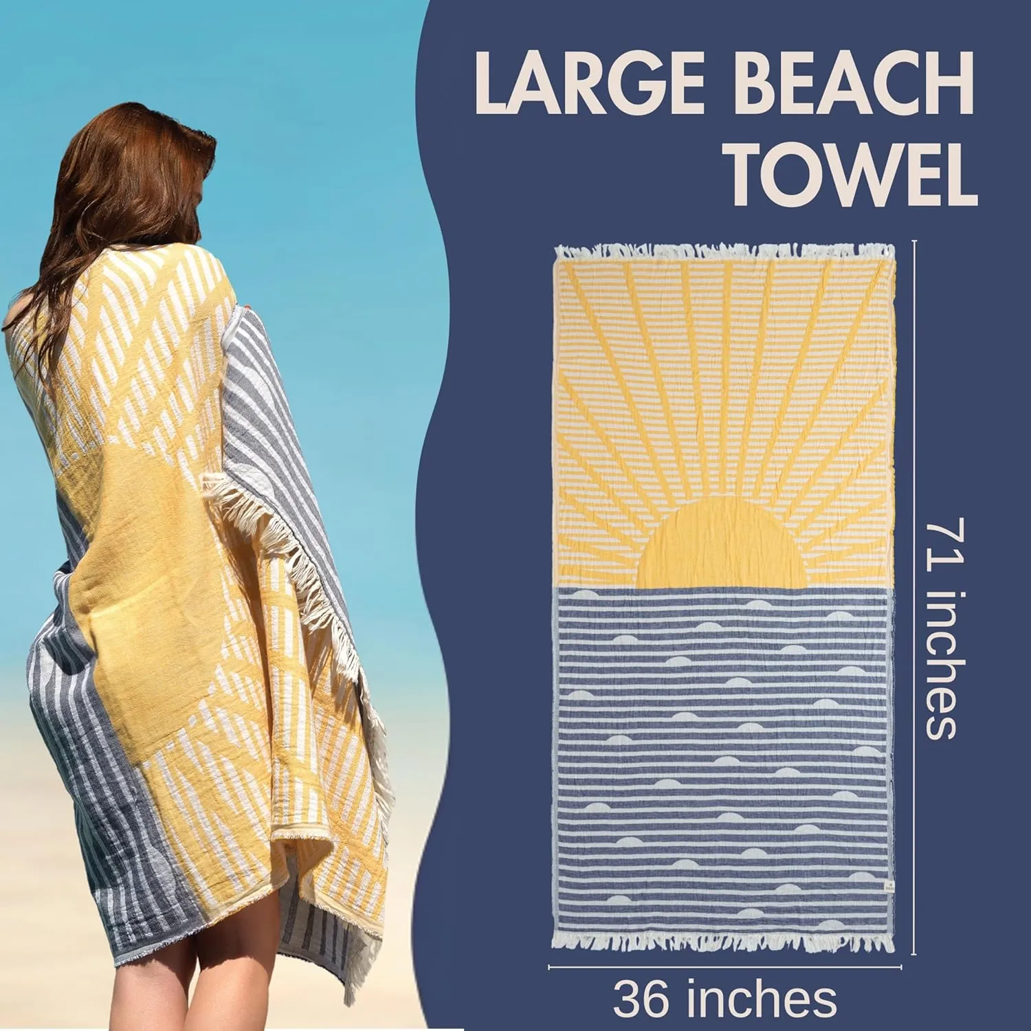 Turkish Beach Towel - Large 36 x 71 | Quick Dry Beach Towel is Essential for Enjoying A Day at The Beach | Sand Free Beach Towels for Clean and Comfortable Experience (Sunset, Large)