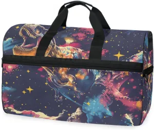 Tyrannosaurus Cosmic Travel Duffel Bag Luggage Sports Gym Bags With Shoes Compartment Large Capacity Lightweight Duffle Bag For Men Women
