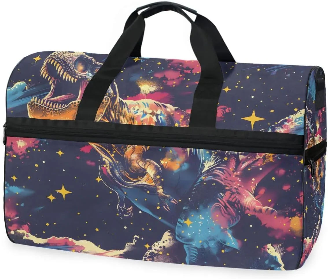 Tyrannosaurus Cosmic Travel Duffel Bag Luggage Sports Gym Bags With Shoes Compartment Large Capacity Lightweight Duffle Bag For Men Women